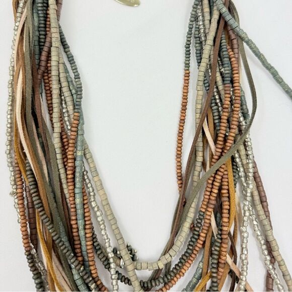 Chico's SERENA Brown Green Wood Bead Leather Multi Strand Boho Charm Necklace - Picture 14 of 16